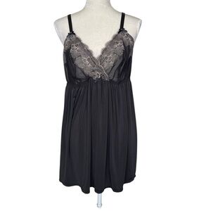 Cacique Chemise Nightie Babydoll Lingerie Women’s Size 18/20 Black Gold Floral